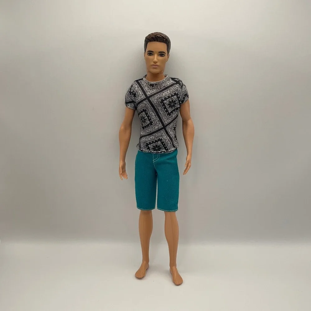 2013 Mattel Doll Fashionista Ryan Modern Style Geometric Print Shirt Teal Shorts